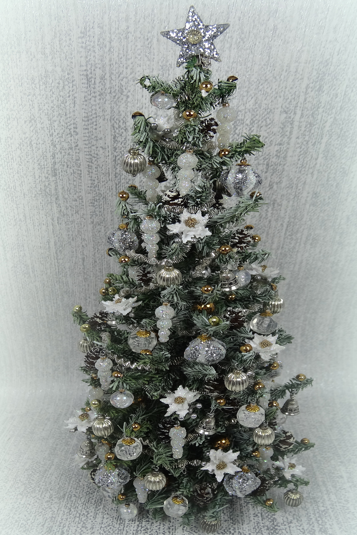 (image for) Luxury 9.25" White Poinsettia 12th scale Christmas Tree